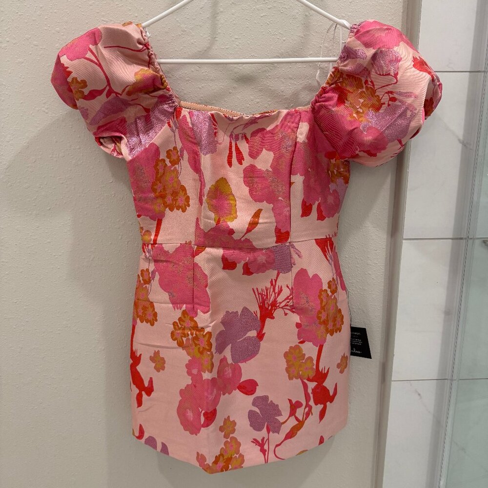 So Stunning Jacquard Puff Sleeve Mini Dress